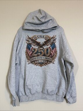 Port and Company Grey USA 250 Eagle Graphic Hoodie, Sz XL